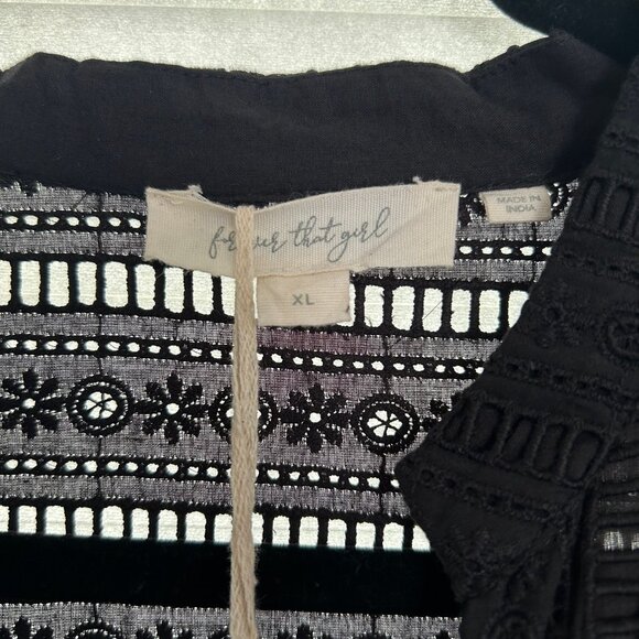 Forever That Girl Anthropologie Eyelet Black Dress Size XL Boho Chic - Picture 7 of 10